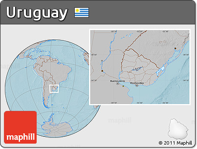 Gray Location Map of Uruguay, hill shading outside
