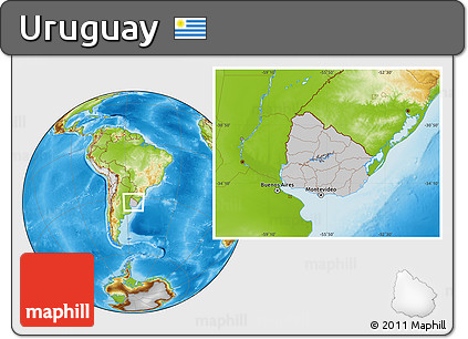 Gray Location Map of Uruguay, physical outside