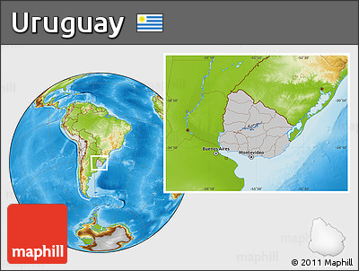 Gray Location Map of Uruguay, physical outside