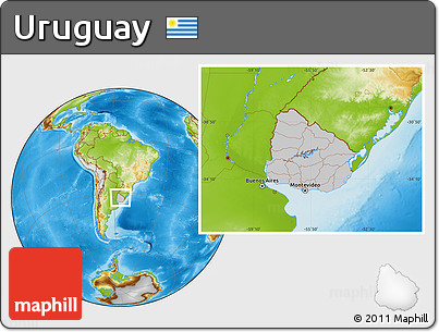 Gray Location Map of Uruguay, physical outside
