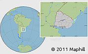 Gray Location Map of Uruguay, savanna style outside