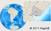 Gray Location Map of Uruguay, shaded relief outside