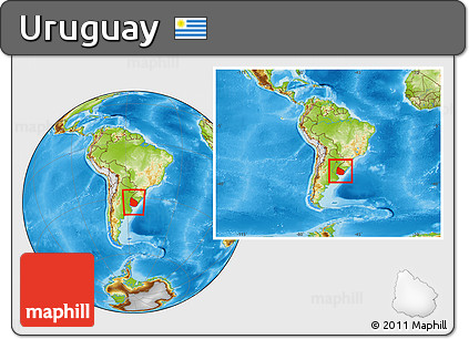 Physical Location Map of Uruguay, within the entire continent