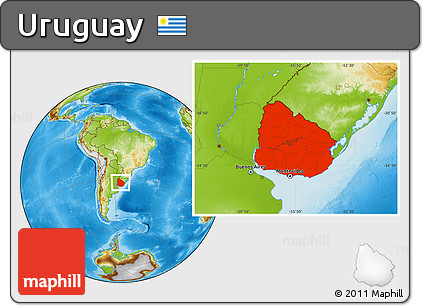 Physical Location Map of Uruguay