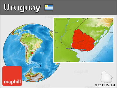 Physical Location Map of Uruguay