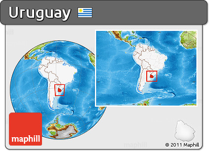 Physical Location Map of Uruguay, highlighted continent, within the entire continent