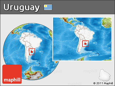 Physical Location Map of Uruguay, highlighted continent, within the entire continent