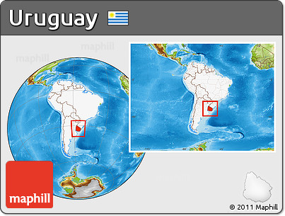 Physical Location Map of Uruguay, highlighted continent, within the entire continent
