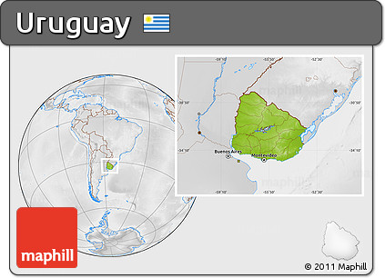Physical Location Map of Uruguay, lighten, desaturated