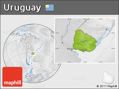 Physical Location Map of Uruguay, lighten, desaturated