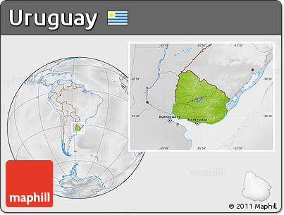 Physical Location Map of Uruguay, lighten, desaturated