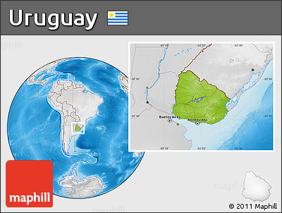Physical Location Map of Uruguay, lighten, desaturated, land only