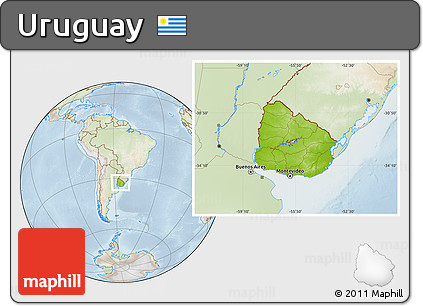 Physical Location Map of Uruguay, lighten