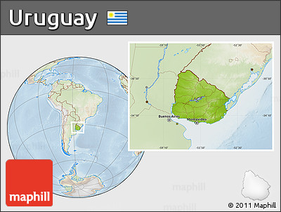 Physical Location Map of Uruguay, lighten