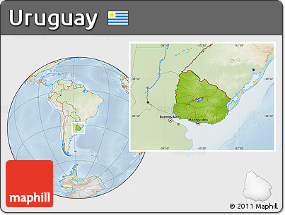 Physical Location Map of Uruguay, lighten