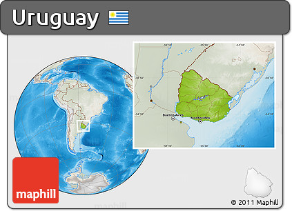 Physical Location Map of Uruguay, lighten, semi-desaturated, land only