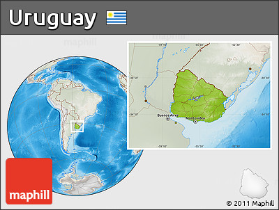 Physical Location Map of Uruguay, lighten, semi-desaturated, land only