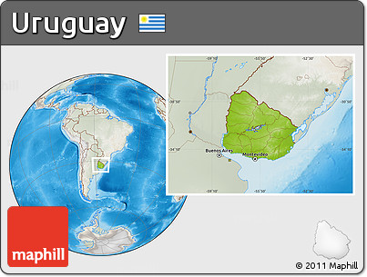 Physical Location Map of Uruguay, lighten, semi-desaturated, land only