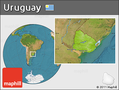 Physical Location Map of Uruguay, satellite outside