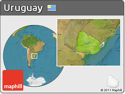 Physical Location Map of Uruguay, satellite outside