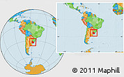 Political Location Map of Uruguay, within the entire continent