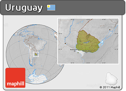 Satellite Location Map of Uruguay, lighten, desaturated