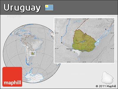Satellite Location Map of Uruguay, lighten, desaturated