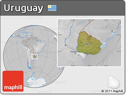 Satellite Location Map of Uruguay, lighten, desaturated