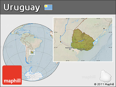 Satellite Location Map of Uruguay, lighten