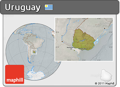 Satellite Location Map of Uruguay, lighten, semi-desaturated