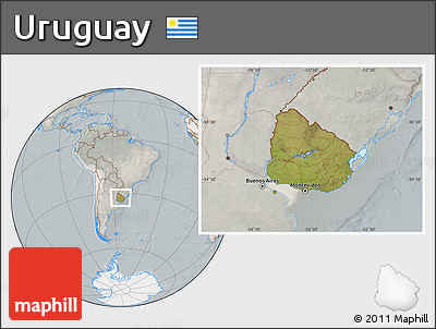 Satellite Location Map of Uruguay, lighten, semi-desaturated