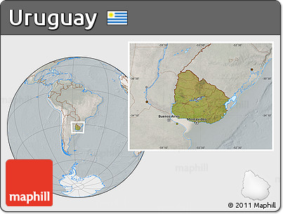 Satellite Location Map of Uruguay, lighten, semi-desaturated