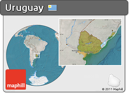Satellite Location Map of Uruguay, lighten, semi-desaturated, land only