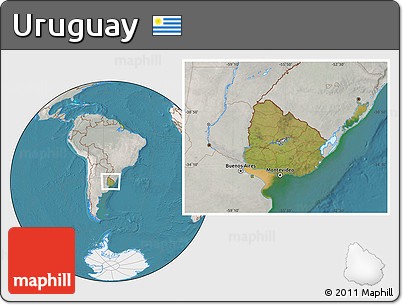 Satellite Location Map of Uruguay, lighten, semi-desaturated, land only