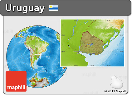 Satellite Location Map of Uruguay, physical outside