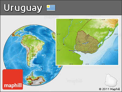 Satellite Location Map of Uruguay, physical outside