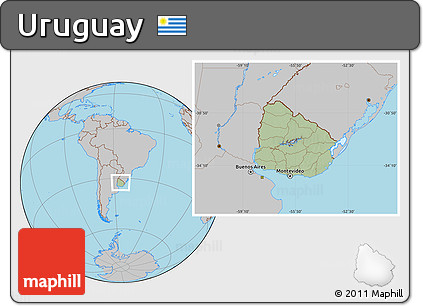 Savanna Style Location Map of Uruguay, gray outside, hill shading inside
