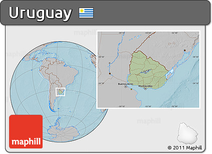 Savanna Style Location Map of Uruguay, gray outside, hill shading
