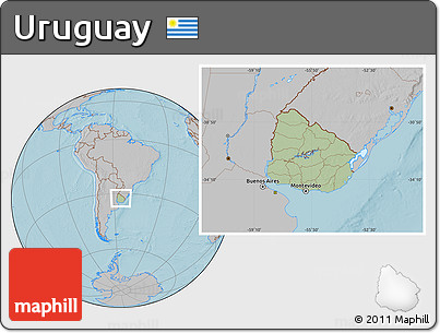 Savanna Style Location Map of Uruguay, gray outside, hill shading