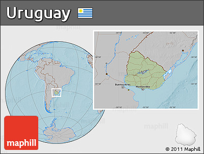 Savanna Style Location Map of Uruguay, gray outside, hill shading