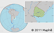 Savanna Style Location Map of Uruguay, gray outside