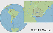 Savanna Style Location Map of Uruguay, hill shading inside