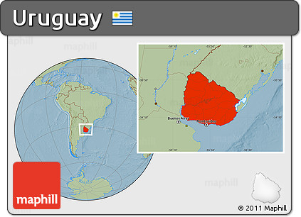 Savanna Style Location Map of Uruguay, hill shading
