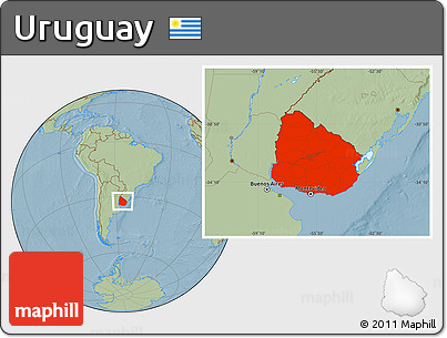 Savanna Style Location Map of Uruguay, hill shading