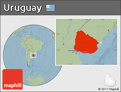 Savanna Style Location Map of Uruguay, hill shading