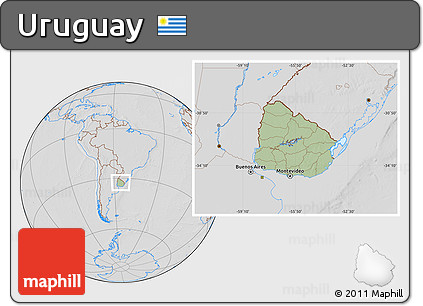 Savanna Style Location Map of Uruguay, lighten, desaturated, hill shading