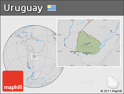Savanna Style Location Map of Uruguay, lighten, desaturated, hill shading