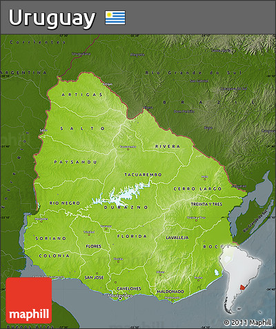 Physical Map of Uruguay, darken