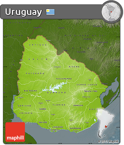 Physical Map of Uruguay, darken