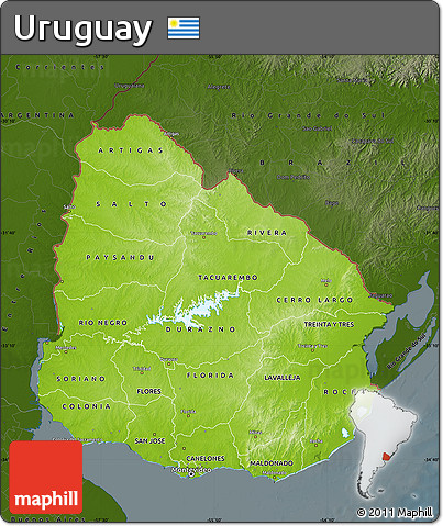 Physical Map of Uruguay, darken